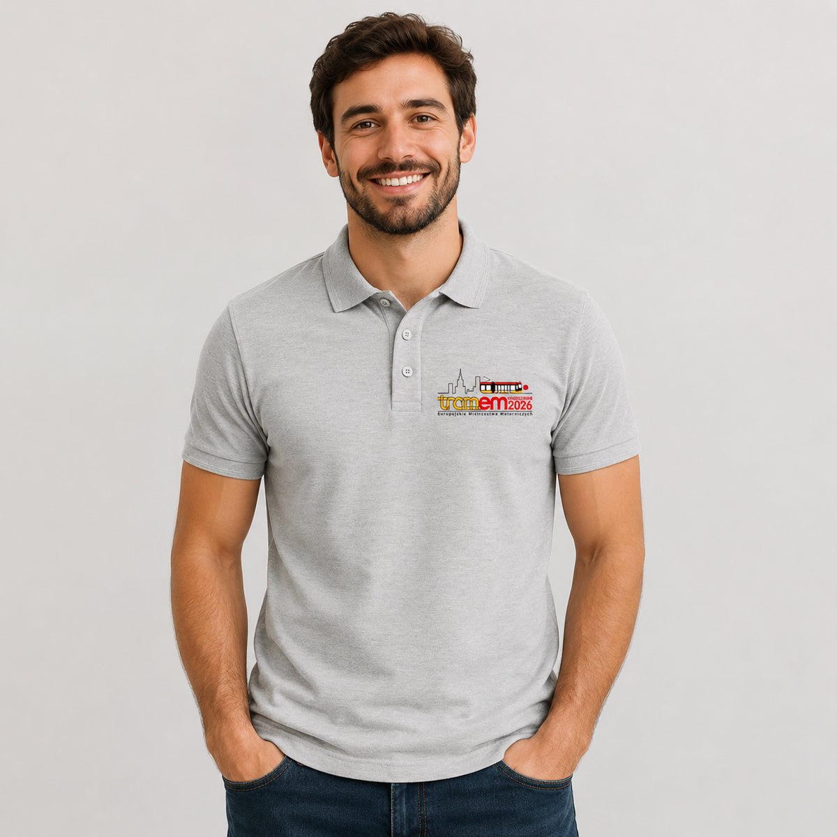 Tram-EM Warschau 2026 | Basic Poloshirt in grau
